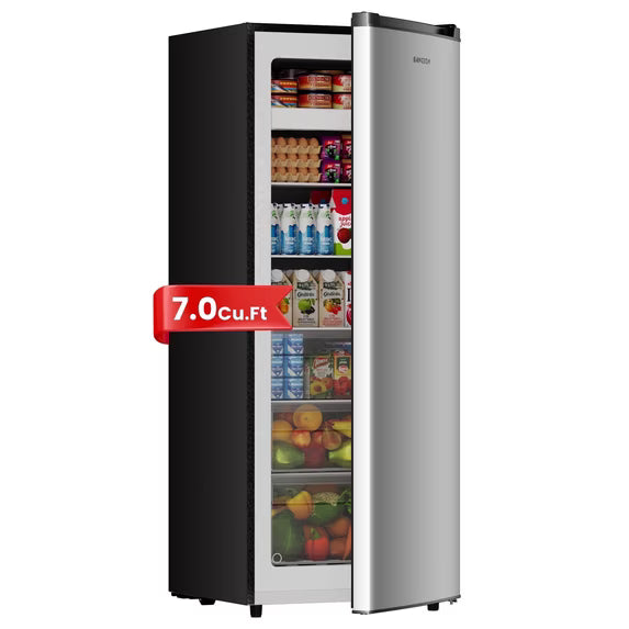 BANGSON 7.0 Cu.ft Upright Convertible Freezer/Refrigerator,Stand Up Freezer with Reversible Door,Garage Kitchen Apartment Ready,Silver