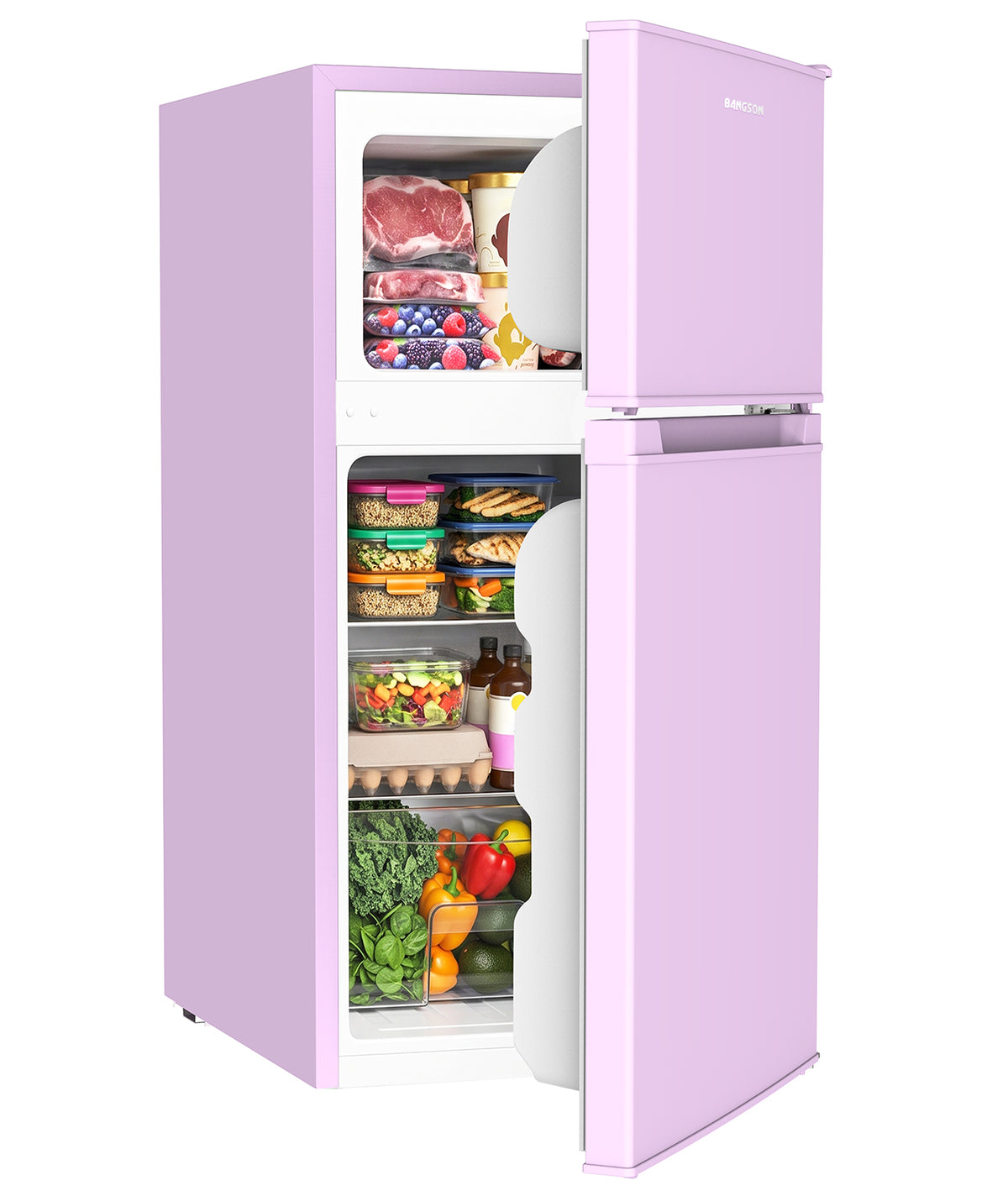 BANGSON 3.2 Cu Ft Mini Fridge with Freezer,2-Door Compact Refrigerator for Bedroom Office Dorm,Pink