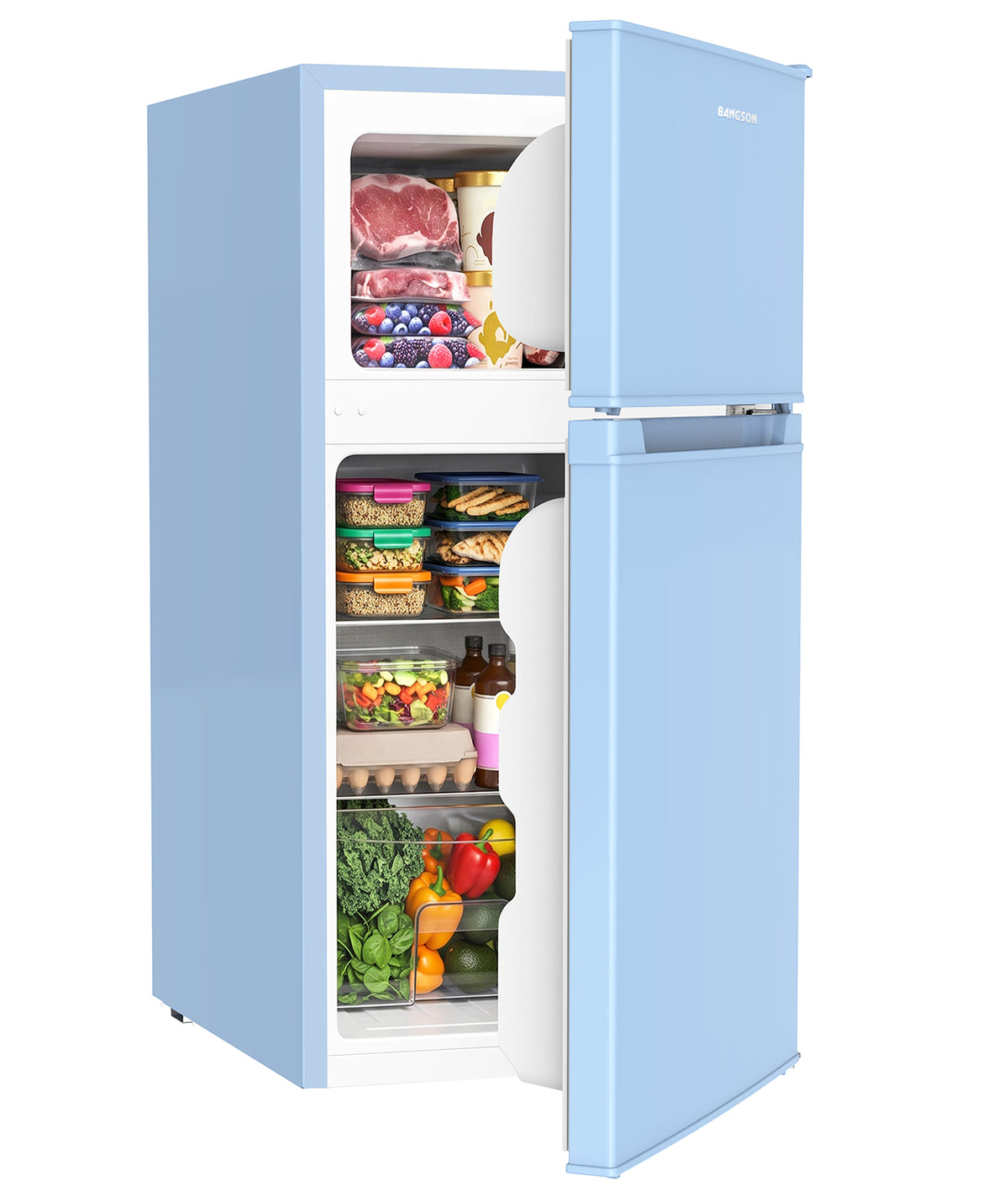 BANGSON 3.2 Cu Ft Mini Fridge with Freezer,2-Door Compact Refrigerator for Bedroom Office Dorm,blue