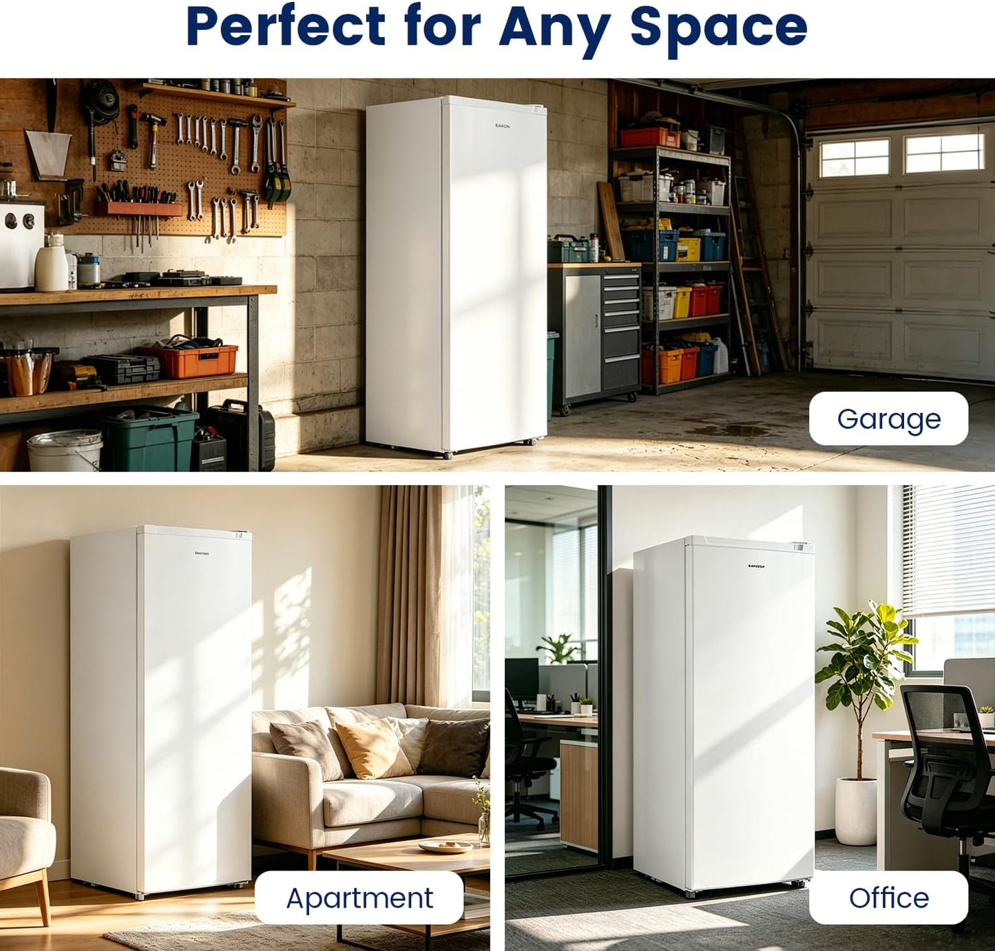 BANGSON 6.5 Cu.ft Upright Freezer, Stand up Freezer with Adjustable Thermostat, Removable Shelves, Reversible Single Door, for Bedroom/Home/Dorms/Apartment, White