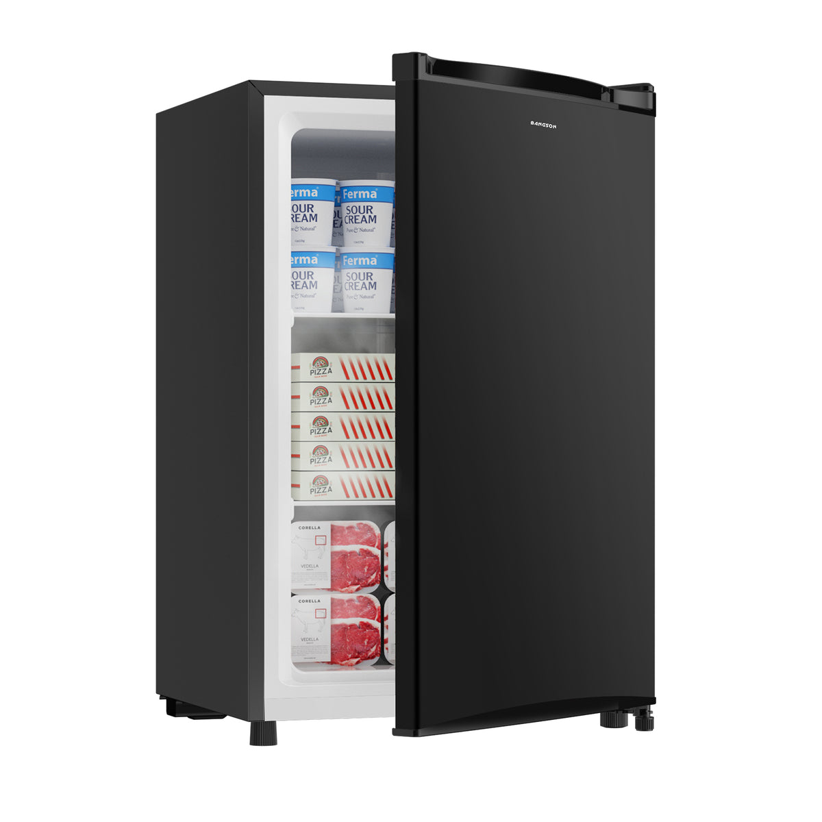 BANGSON 3.0 Cu.ft Small Upright Freezer, Energy-Saving Small Freezer & Mini Freezer with Adjustable Thermostat, Removable Shelves, Reversible Door, Black