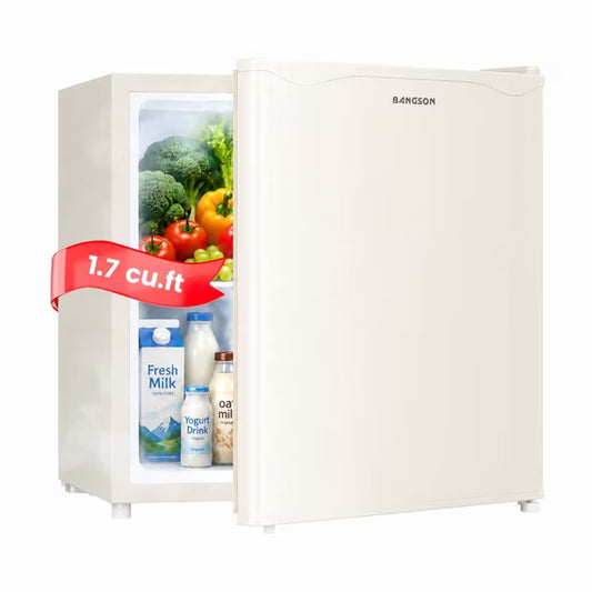 Bangson 1.7 Cu.Ft Compact Refrigerator with Freezer, Energy Saving Low Noise Mini Fridge, Single Door Small Fridge for Office Dorm Bedroom,Cream White