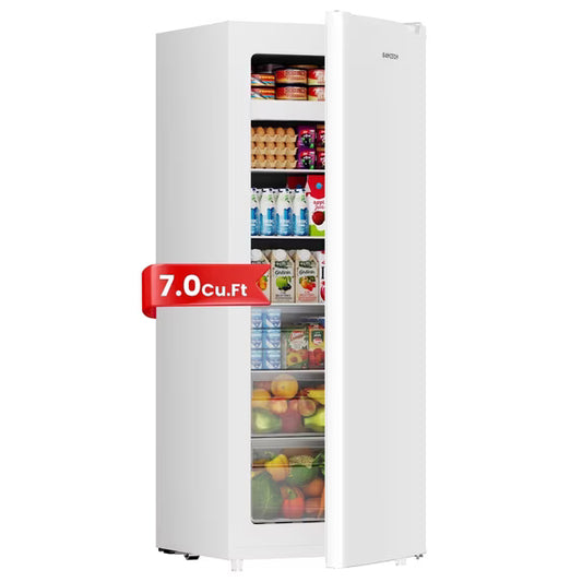 BANGSON 7.0 Cu.ft Upright Convertible Freezer/Refrigerator,Stand Up Freezer with Reversible Door, Garage Kitchen Apartment Ready,White