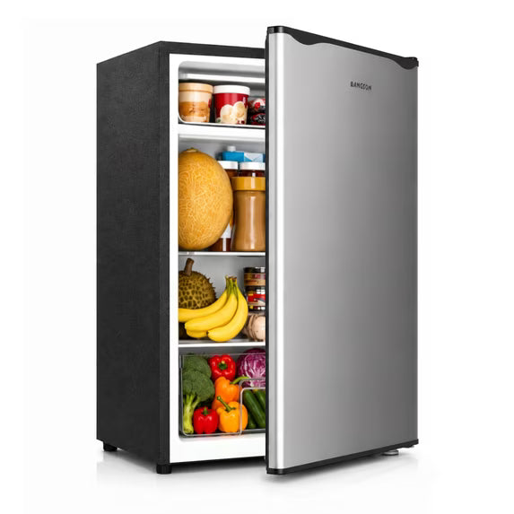 Bangson 3.2 Cu.ft Mini Fridge with Freezer - Small Refrigerator for Bedroom Dorm Office, Compact Single Door, Adjustable 5-Temp & Quiet, Silver