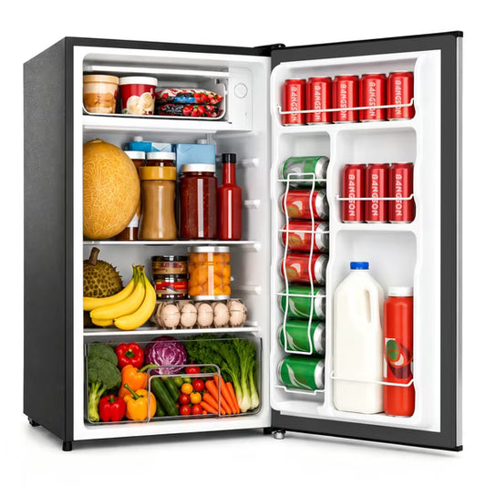 Bangson 3.2 Cu.ft Mini Fridge with Freezer - Small Refrigerator for Bedroom Dorm Office, Compact Single Door, Adjustable 5-Temp & Quiet, Silver