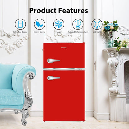 3.2 CU.FT 2 Door Small Refrigerator with Freezer ,Red