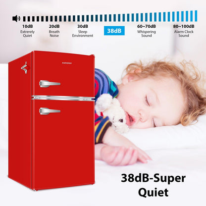 3.2 CU.FT 2 Door Small Refrigerator with Freezer ,Red