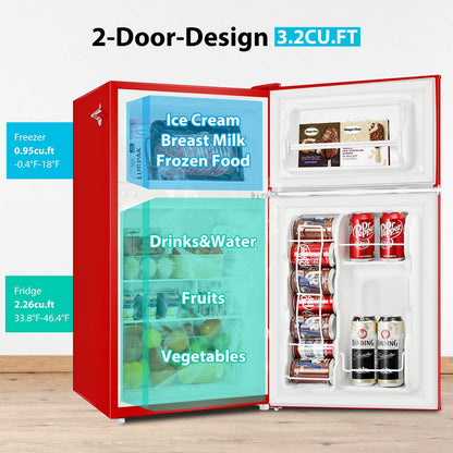 3.2 CU.FT 2 Door Small Refrigerator with Freezer ,Red