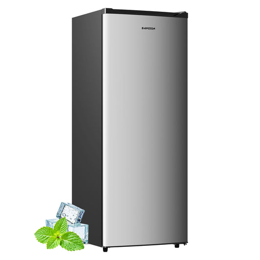 BANGSON 6.5 Cu.ft Upright Freezer, Stand up Freezer with Adjustable Thermostat, Removable Shelves, Reversible Single Door, for Bedroom/Home/Dorms/Apartment, Sliver