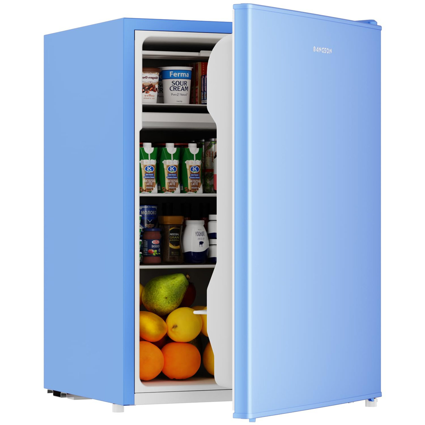 BANGSON 2.6 Cu Ft Small Fridge with Freezer for Office, Mini Refrigerator for Dorm Bedroom, Compact Fridge Energy-efficient, Low Noise, Blue