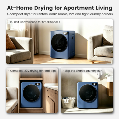 BANGSON Portable Clothes Dryer, 1.5 Cu.Ft. Portable Dryer with 2-in-1 Heat & Air Dry Modes, 120V Vented Electric Dryer, Exhaust Hose & Stainless Steel Drum Included, for Apartment, Dorm & RV, Blue