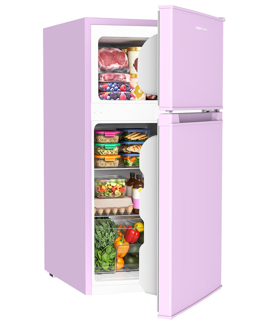 BANGSON 3.2 Cu Ft Mini Fridge with Freezer,2-Door Compact Refrigerator for Bedroom Office Dorm,Pink