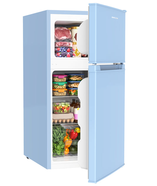 BANGSON 3.2 Cu Ft Mini Fridge with Freezer,2-Door Compact Refrigerator for Bedroom Office Dorm,blue