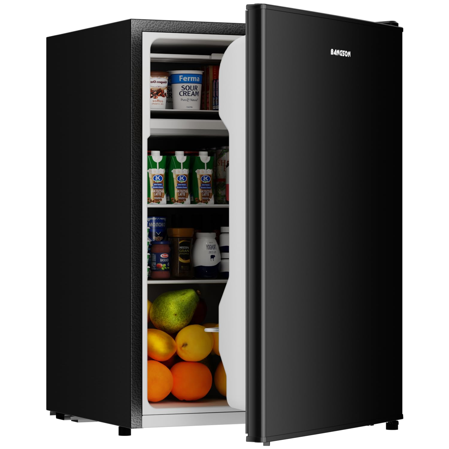 BANGSON 2.6 Cu Ft Small Fridge with Freezer for Office, Mini Refrigerator for Dorm Bedroom, Compact Fridge Energy-efficient, Low Noise, Black