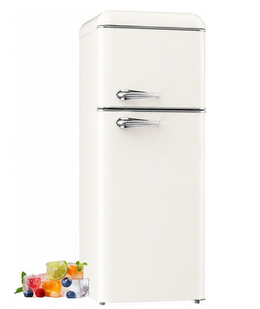 BANGSON 7.5 Cu.Ft Retro Refrigerator with Top Freezer,cream white