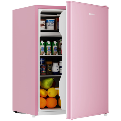 BANGSON 2.6 Cu Ft Small Fridge with Freezer for Office, Mini Refrigerator for Dorm Bedroom, Compact Fridge Energy-efficient, Low Noise, Pink