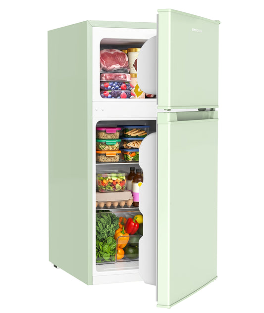 BANGSON 3.2 Cu Ft Mini Fridge with Freezer,2-Door Compact Refrigerator for Bedroom Office Dorm,green