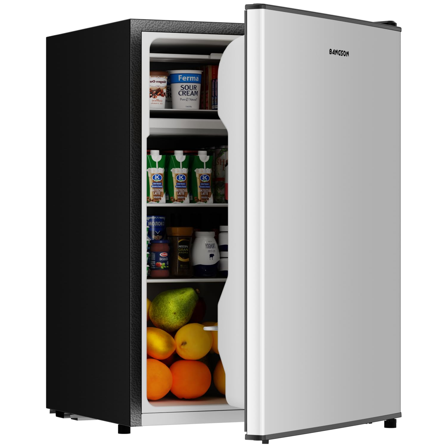 BANGSON 2.6 Cu Ft Small Fridge with Freezer for Office, Mini Refrigerator for Dorm Bedroom, Compact Fridge Energy-efficient, Low Noise, Silver