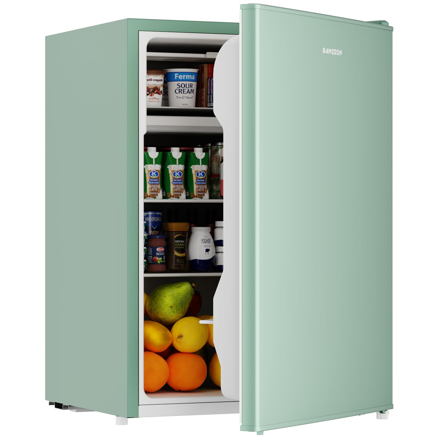 BANGSON 2.6 Cu Ft Small Fridge with Freezer for Office, Mini Refrigerator for Dorm Bedroom, Compact Fridge Energy-efficient, Low Noise, Green
