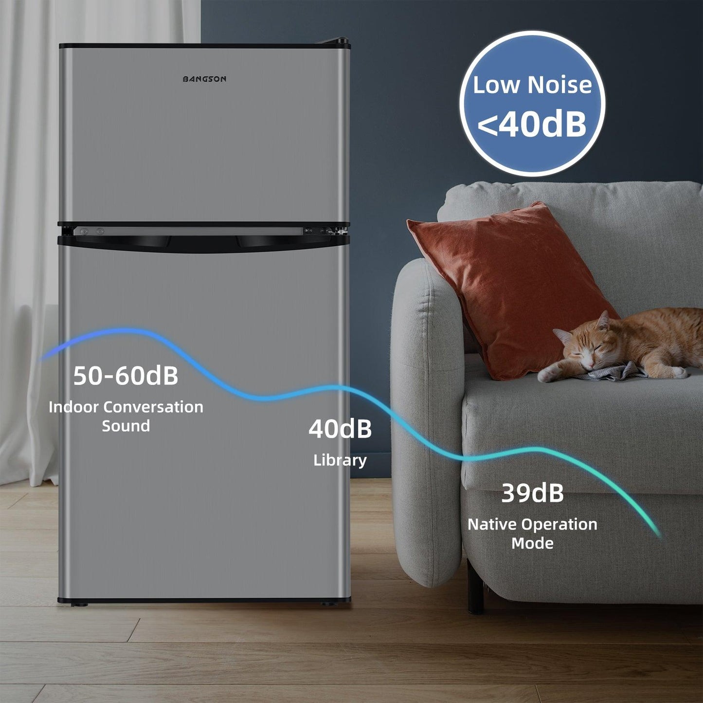 3.2 CU.FT 2 Door Small Refrigerator with Freezer ,Silver