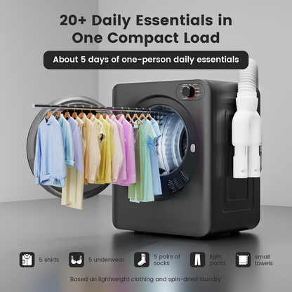 BANGSON Portable Clothes Dryer, 1.5 Cu.Ft. Portable Dryer with Shoe Drying Rack, Heat Dry & Air Dry 2-in-1 Modes, 120V Vented compact dryer, Stainless Steel Drum for Apartment, Dorm & RV, Grey