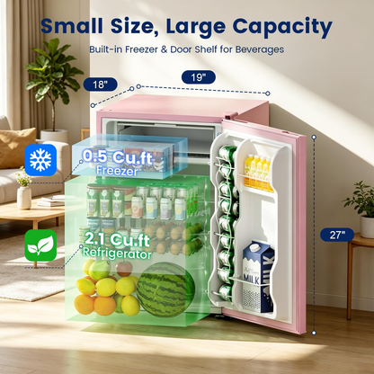 BANGSON 2.6 Cu Ft Small Fridge with Freezer for Office, Mini Refrigerator for Dorm Bedroom, Compact Fridge Energy-efficient, Low Noise, Pink