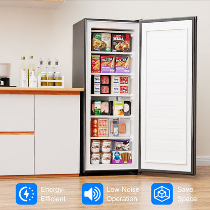 BANGSON 6.5 Cu.ft Upright Freezer, Stand up Freezer with Adjustable Thermostat, Removable Shelves, Reversible Single Door, for Bedroom/Home/Dorms/Apartment, Sliver
