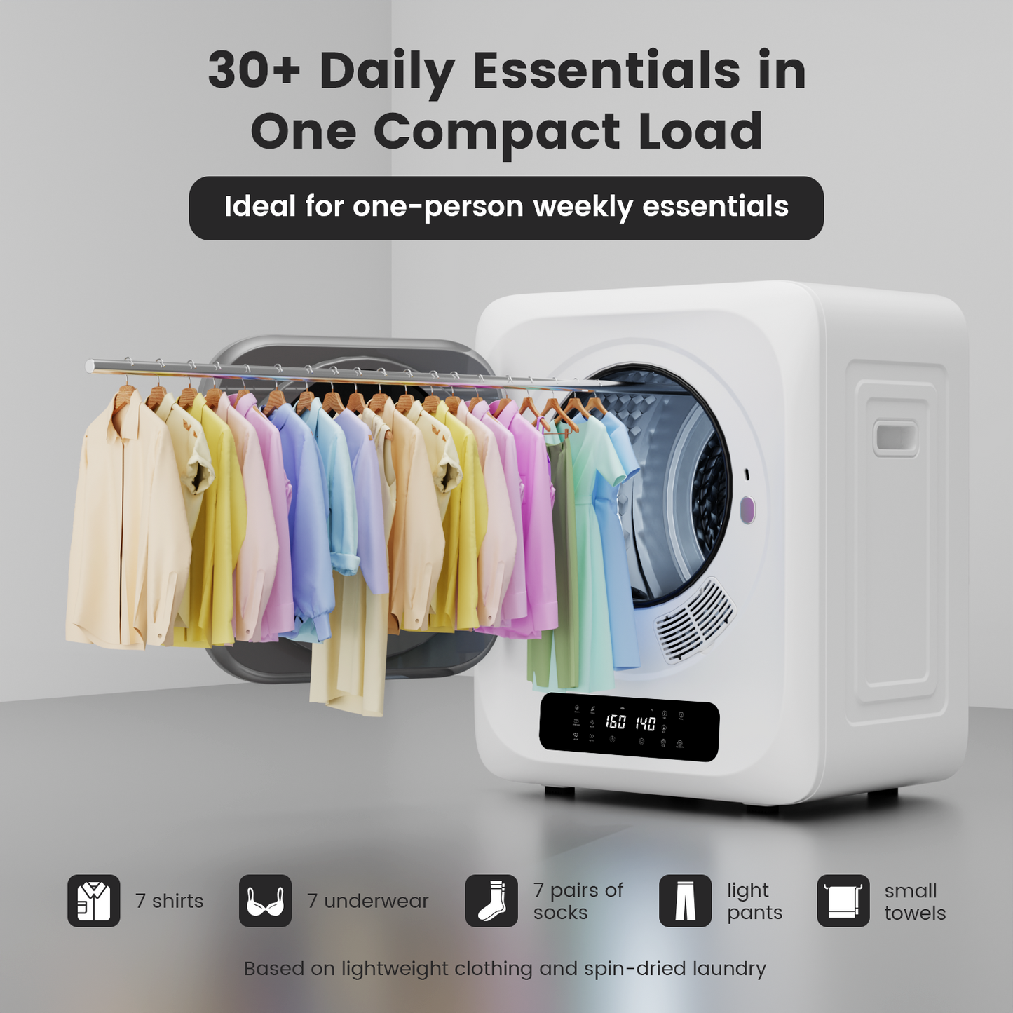 BANGSON 1.8 CU.FT Portable Compact Dryer for Laundry, 120V Mini Dryer with 6 Drying Modes & 8H Timer, LED Control Panel, 850W Front Load Small Dryer for Apartments, RVs, Dorms, Offices, White