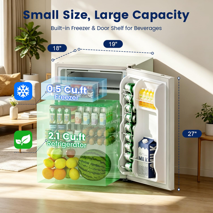 BANGSON 2.6 Cu Ft Small Fridge with Freezer for Office, Mini Refrigerator for Dorm Bedroom, Compact Fridge Energy-efficient, Low Noise, Cream White