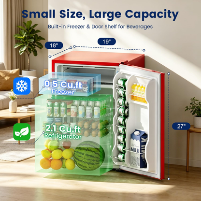 BANGSON 2.6 Cu Ft Small Fridge with Freezer for Office, Mini Refrigerator for Dorm Bedroom, Compact Fridge Energy-efficient, Low Noise, Red