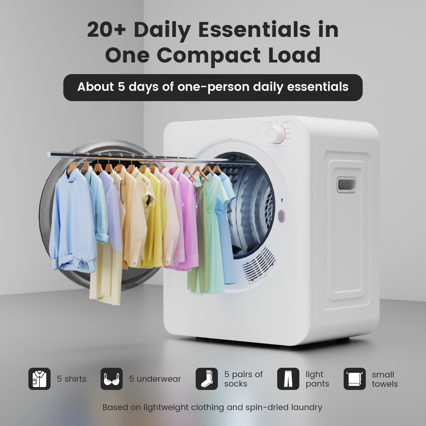BANGSON Portable Clothes Dryer, 1.5 Cu.Ft Portable Dryer with See-Through Door, Heat Dry & Air Dry 2-in-1 Modes, 120V Vented compact dryer, Stainless Steel Drum for Apartment, Dorm & RV, White