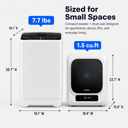 Portable Washer and Dryer Combo Set, 1.08 cu.ft Full-Automatic Washing Machine with 8 Programs 6 Water Levels & 1.8 cu.ft Compact Electric Dryer with 6 Drying Modes 8H Timer, 120V Portable Laundry System for Apartment, RV, Dorm, Home, (White,White)