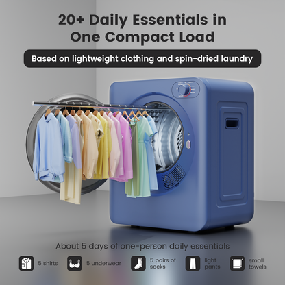 BANGSON Portable Clothes Dryer, 1.5 Cu.Ft. Portable Dryer with 2-in-1 Heat & Air Dry Modes, 120V Vented Electric Dryer, Exhaust Hose & Stainless Steel Drum Included, for Apartment, Dorm & RV, Blue