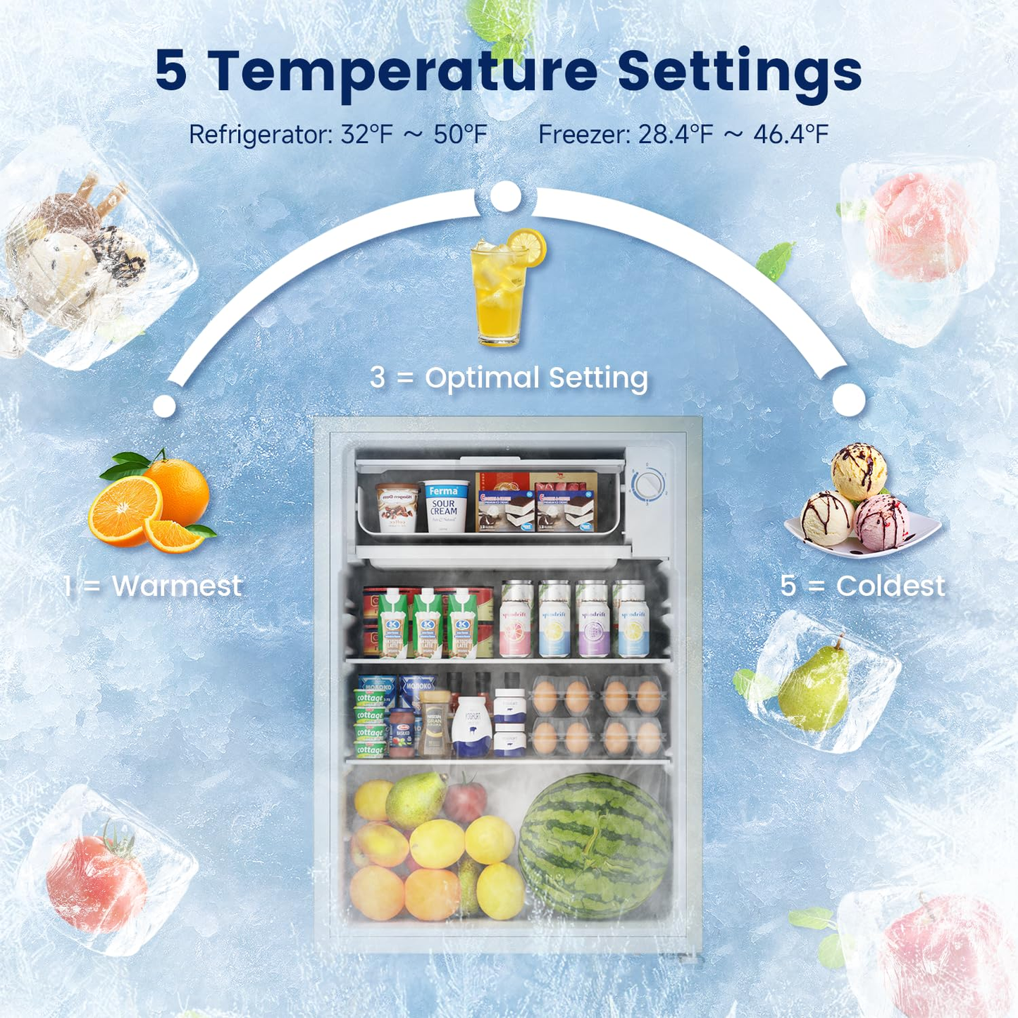 BANGSON 2.6 Cu Ft Small Fridge with Freezer for Office, Mini Refrigerator for Dorm Bedroom, Compact Fridge Energy-efficient, Low Noise, Cream White