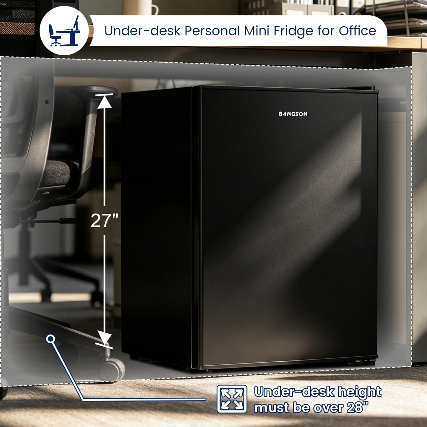 BANGSON 2.6 Cu Ft Small Fridge with Freezer for Office, Mini Refrigerator for Dorm Bedroom, Compact Fridge Energy-efficient, Low Noise, Black