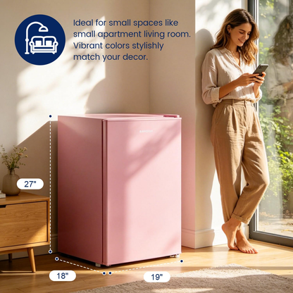 BANGSON 2.6 Cu Ft Small Fridge with Freezer for Office, Mini Refrigerator for Dorm Bedroom, Compact Fridge Energy-efficient, Low Noise, Pink