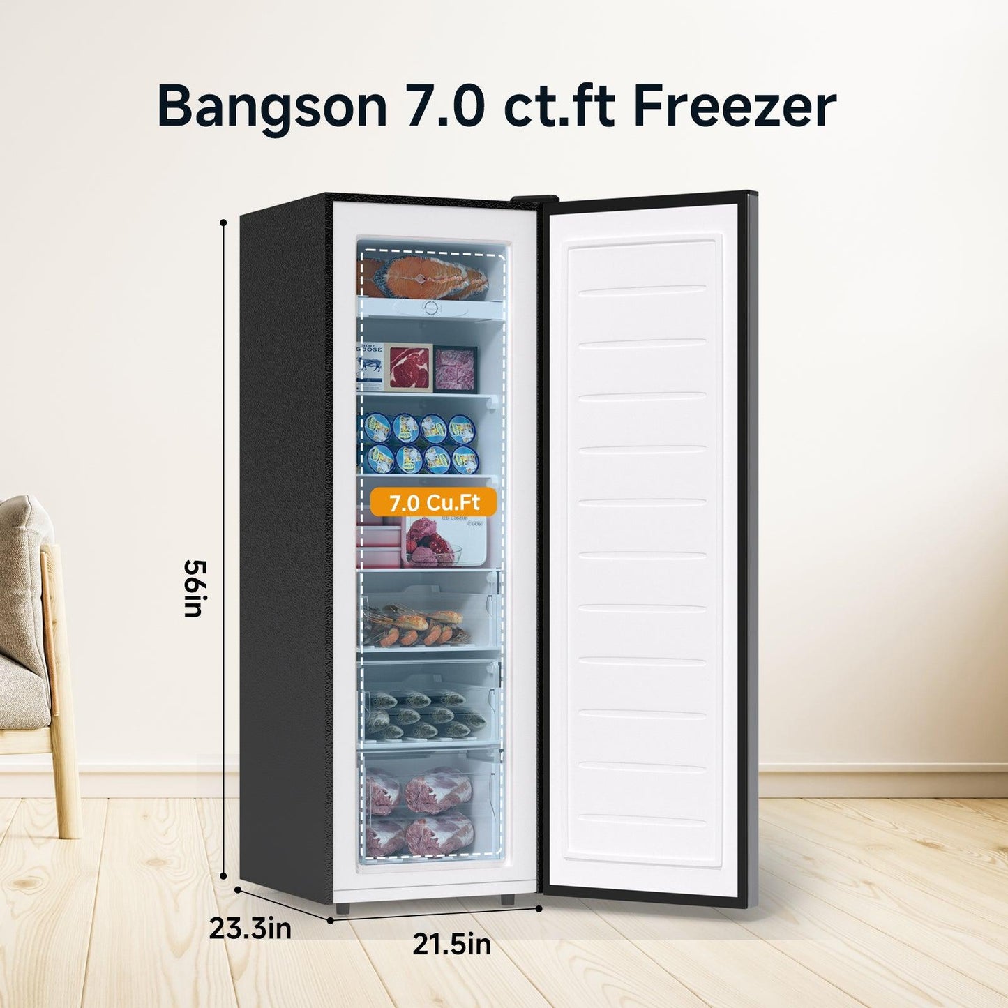 7.0 Cu.ft Upright Freezer Stand Up Freezer
