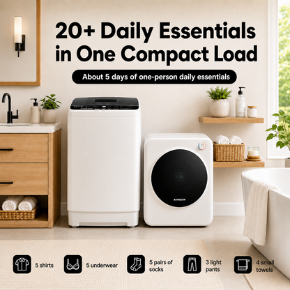 BANGSON Portable Washer and Dryer Combo Set, 1.08 cu.ft Compact Washing Machine & 1.5 cu.ft Electric Clothes Dryer, 8 Programs 6 Water Levels Washer,Vented Dryer with Stainless Steel Drum, Simple knob Control for Apartment, RV, Dorm, Home,(White,White)