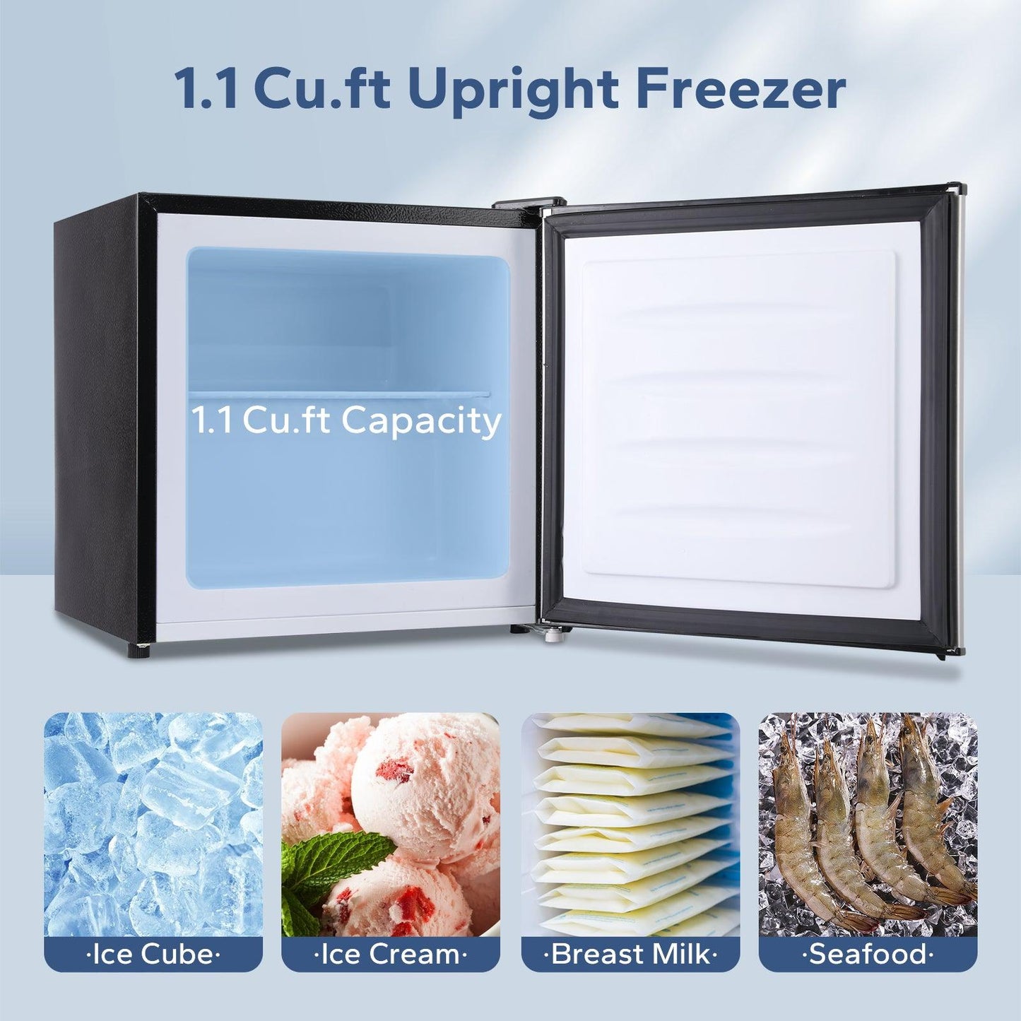 1.1 Cu.ft Upright Freezer Mini Freezer Silver