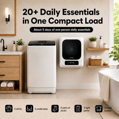 Portable Washer and Dryer Combo Set, 1.08 cu.ft Full-Automatic Washing Machine with 8 Programs 6 Water Levels & 1.8 cu.ft Compact Electric Dryer with 6 Drying Modes 8H Timer, 120V Portable Laundry System for Apartment, RV, Dorm, Home, (White,White)