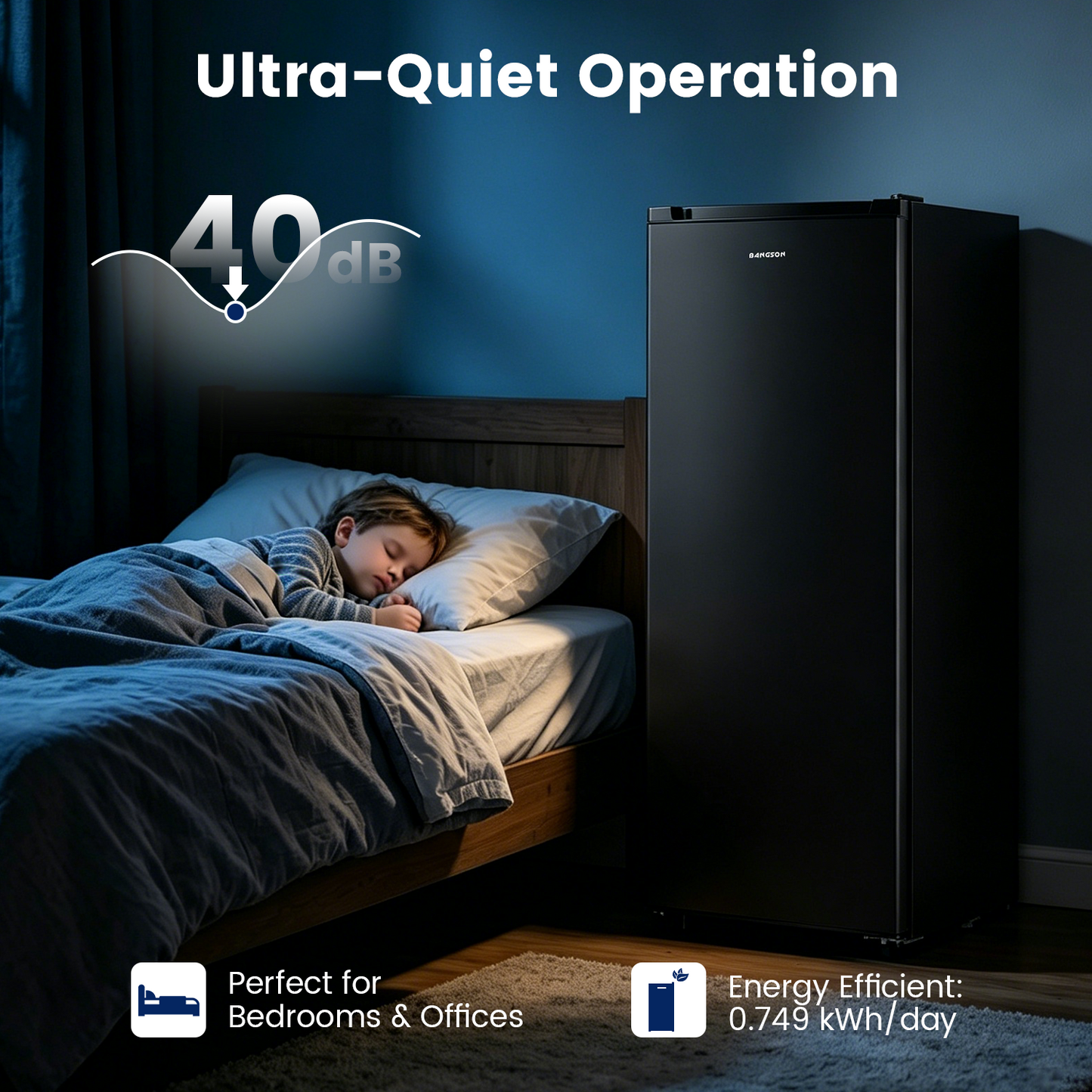 BANGSON 6.5 Cu.ft Upright Freezer, Stand up Freezer with Adjustable Thermostat, Removable Shelves, Reversible Single Door, for Bedroom/Home/Dorms/Apartment, Black