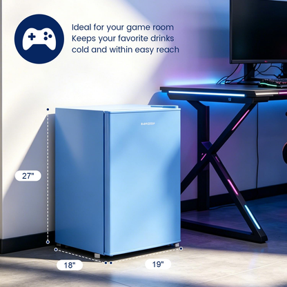 BANGSON 2.6 Cu Ft Small Fridge with Freezer for Office, Mini Refrigerator for Dorm Bedroom, Compact Fridge Energy-efficient, Low Noise, Blue