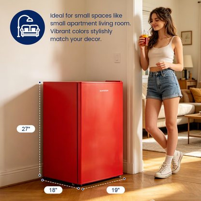 BANGSON 2.6 Cu Ft Small Fridge with Freezer for Office, Mini Refrigerator for Dorm Bedroom, Compact Fridge Energy-efficient, Low Noise, Red