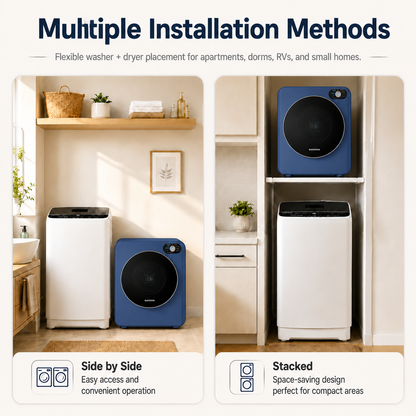 BANGSON Portable Washer and Dryer Combo Set, 1.08 cu.ft Compact Washing Machine & 1.5 cu.ft Electric Clothes Dryer, 8 Programs 6 Water Levels Washer,Vented Dryer with Stainless Steel Drum, Simple knob Control for Apartment, RV, Dorm, Home,(White,Blue)