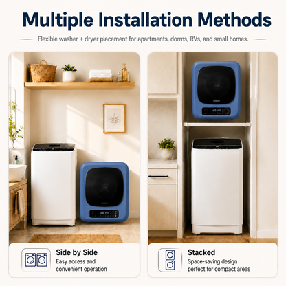 BANGSON Portable Washer and Dryer Combo Set, 1.08 cu.ft Full-Automatic Washing Machine with 8 Programs 6 Water Levels & 1.8 cu.ft Compact Electric Dryer with 6 Drying Modes 8H Timer, 120V Portable Laundry System for Apartment, RV, Dorm, Home, (White,Blue)