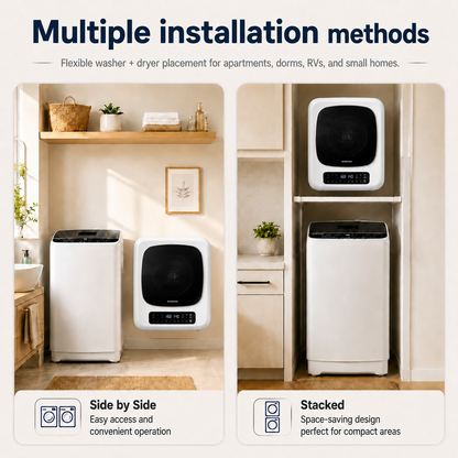 Portable Washer and Dryer Combo Set, 1.08 cu.ft Full-Automatic Washing Machine with 8 Programs 6 Water Levels & 1.8 cu.ft Compact Electric Dryer with 6 Drying Modes 8H Timer, 120V Portable Laundry System for Apartment, RV, Dorm, Home, (White,White)