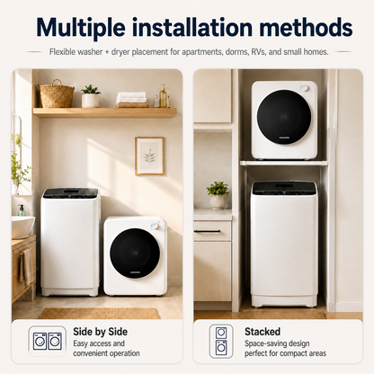 BANGSON Portable Washer and Dryer Combo Set, 1.08 cu.ft Compact Washing Machine & 1.5 cu.ft Electric Clothes Dryer, 8 Programs 6 Water Levels Washer,Vented Dryer with Stainless Steel Drum, Simple knob Control for Apartment, RV, Dorm, Home,(White,White)