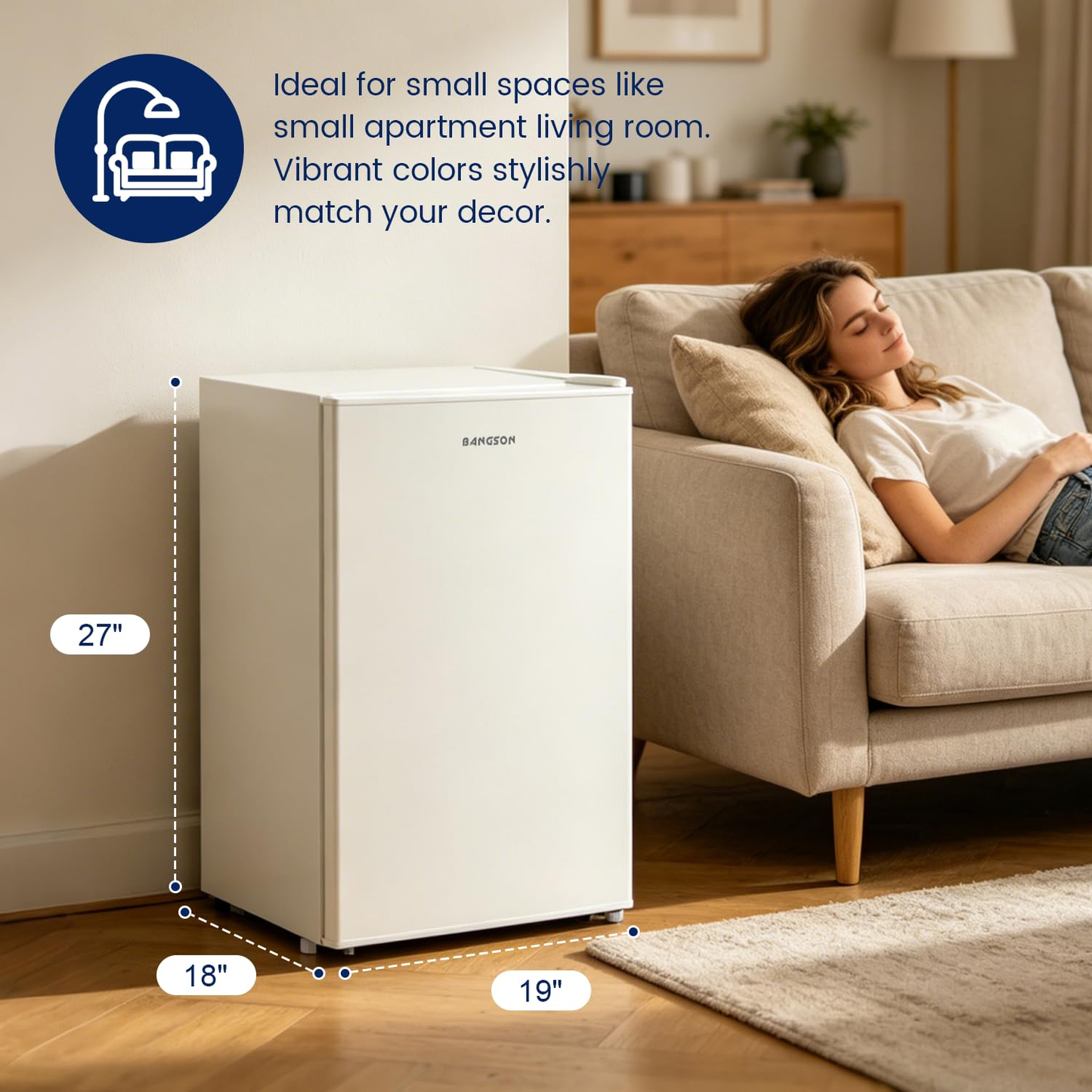 BANGSON 2.6 Cu Ft Small Fridge with Freezer for Office, Mini Refrigerator for Dorm Bedroom, Compact Fridge Energy-efficient, Low Noise, Cream White