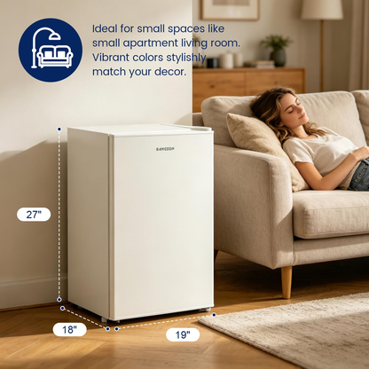 BANGSON 2.6 Cu Ft Small Fridge with Freezer for Office, Mini Refrigerator for Dorm Bedroom, Compact Fridge Energy-efficient, Low Noise, Cream White