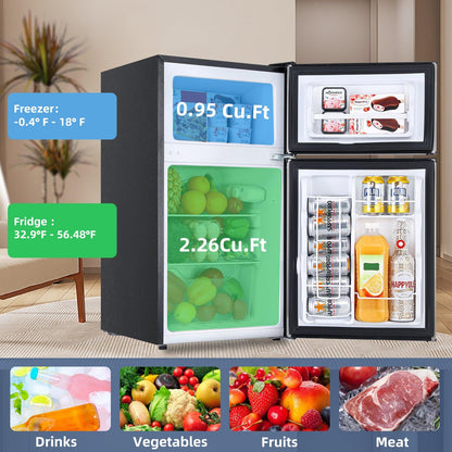 3.2 CU.FT 2 Door Small Refrigerator with Freezer ,Silver